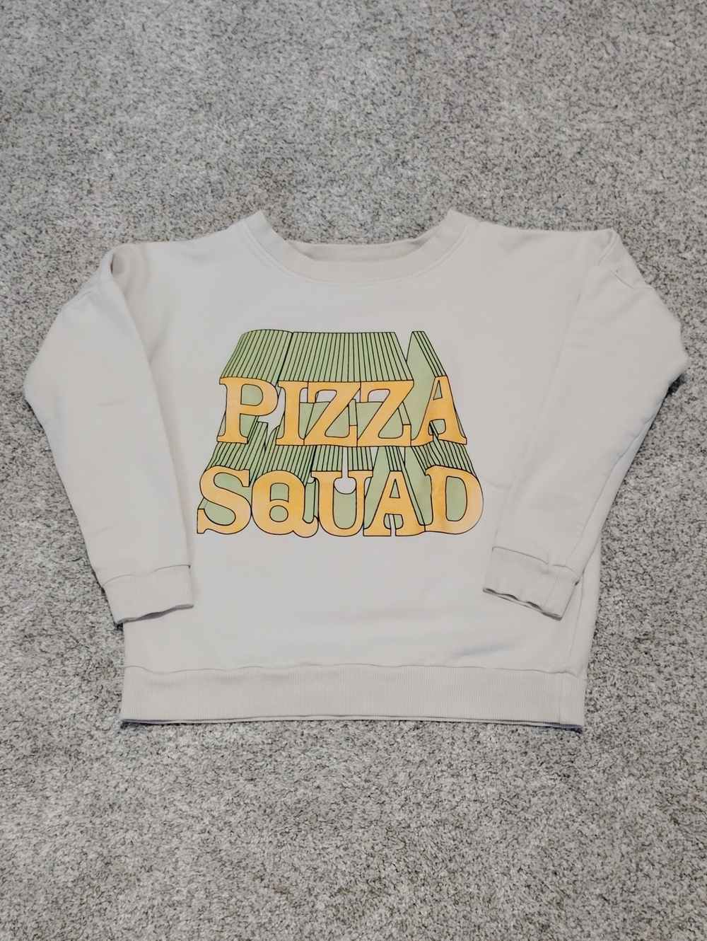 Pizza Squad Graphic Sweatshirt - Cream with Yellow & Green Print